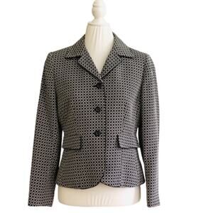 Le Suit Blazer Jacket Black White Print Button Front Professional Jacket Size 6P